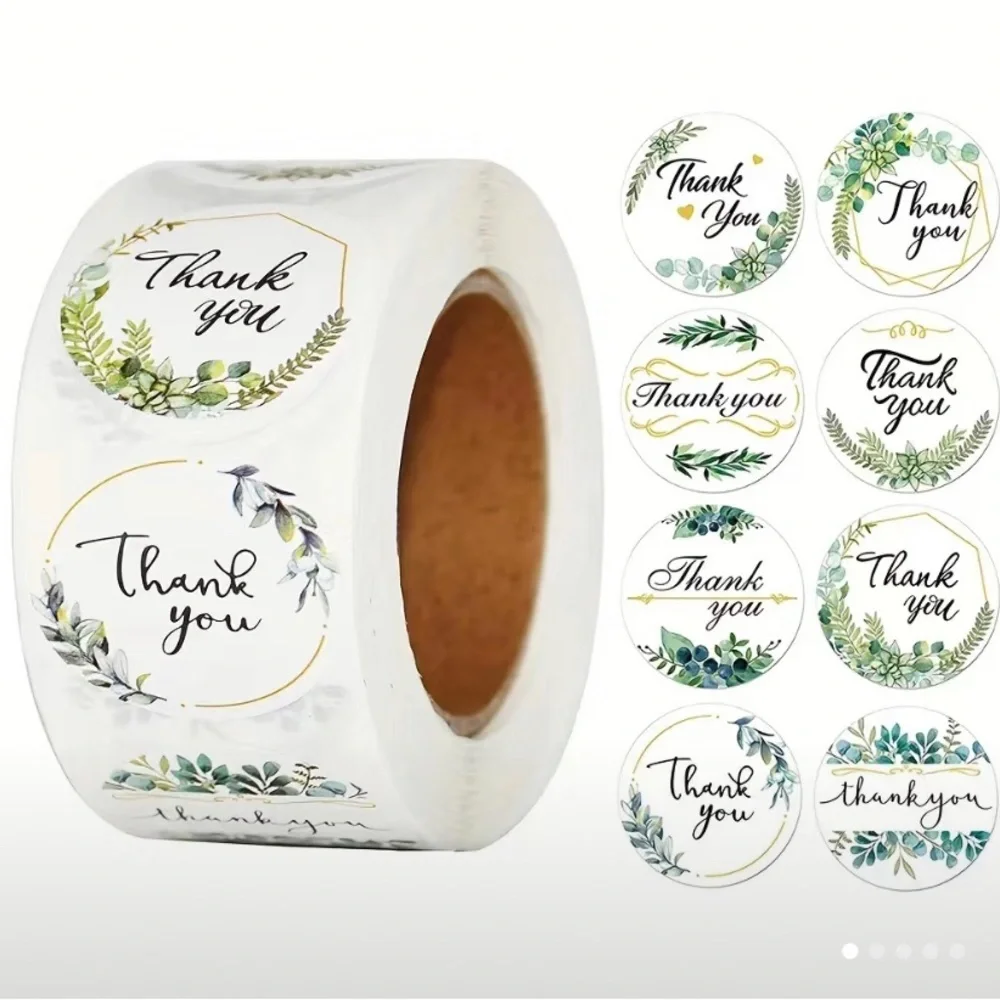 500pcs green leaves‎ thank you stickers